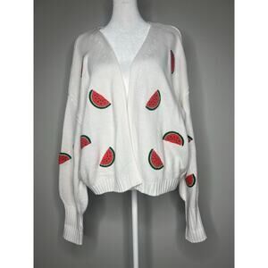 Moon & Madison Watermelon Cardigan White Novelty Fruitcore Oversized Sweater XL